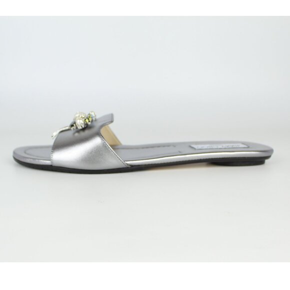 NEW JIMMY CHOO Embellished Metallic Slides - Flats for Resort, Events or Bridal - Picture 7 of 16